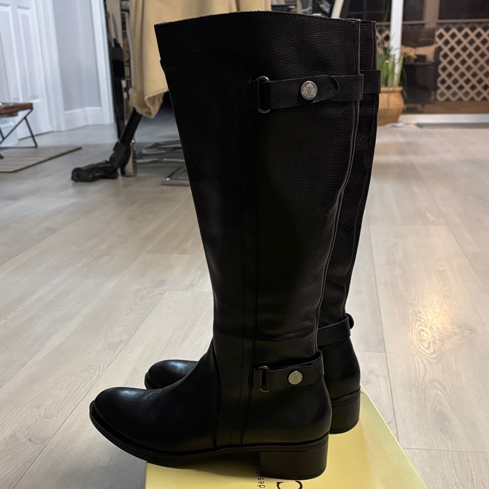 Ladies 8 Franco Sarto Crash Black Leather Riding Moto Tall Boots - Picture 5 of 10